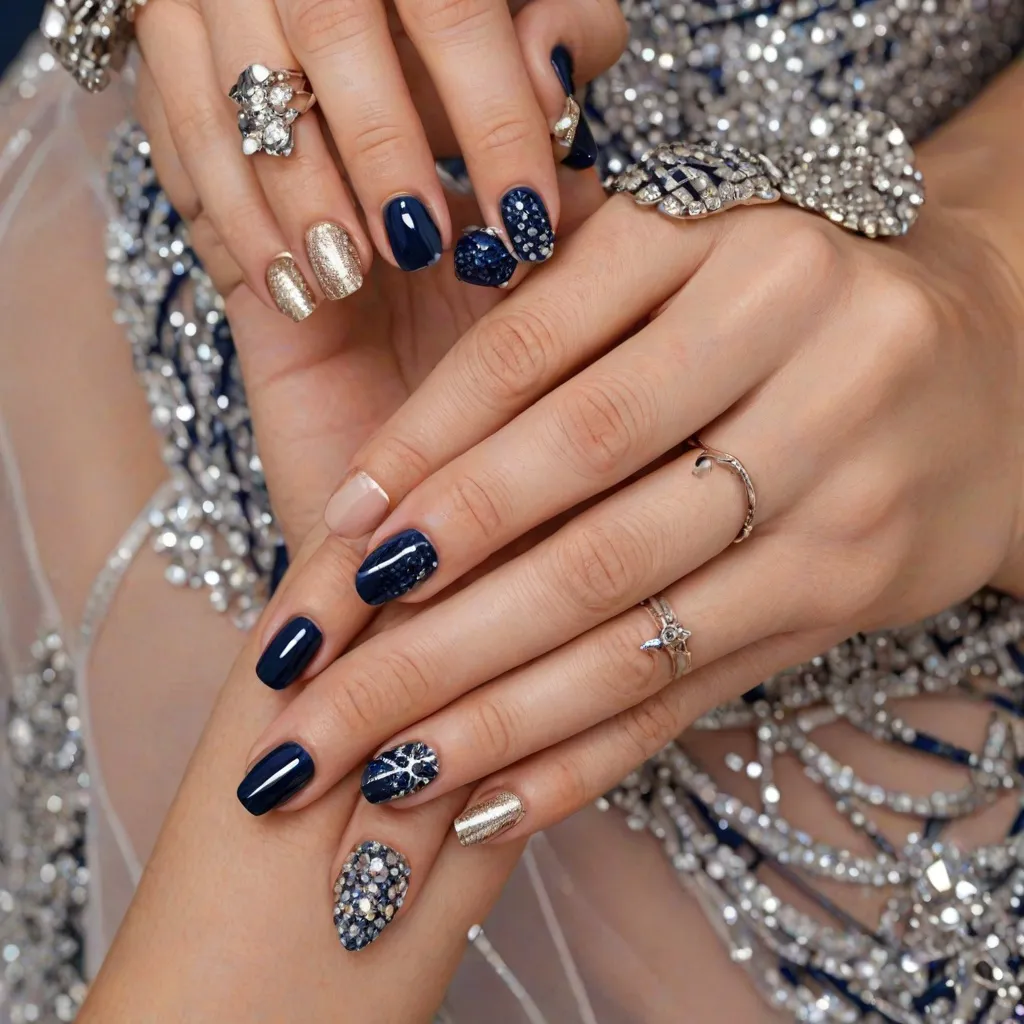 Jakie paznokcie wybrać do granatowej sukienki?