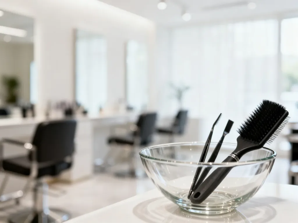 Profesjonalne akcesoria fryzjerskie w salonie, przygotowane do zabiegu koloryzacji włosów.